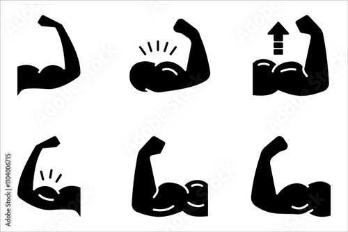 Muscles icon set, strong arm of an athlete, Linear Hand icons, biceps icons, Bodybuilding and fitness concept, on a white background.