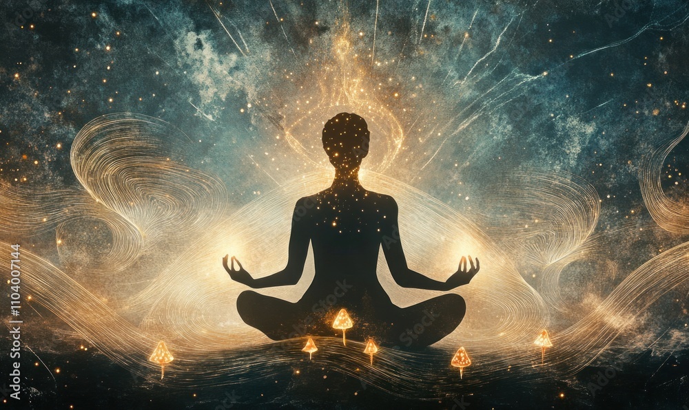 Meditative Silhouette with Cosmic Energy Flow Meditative Silhouette with Cosmic Energy Flow