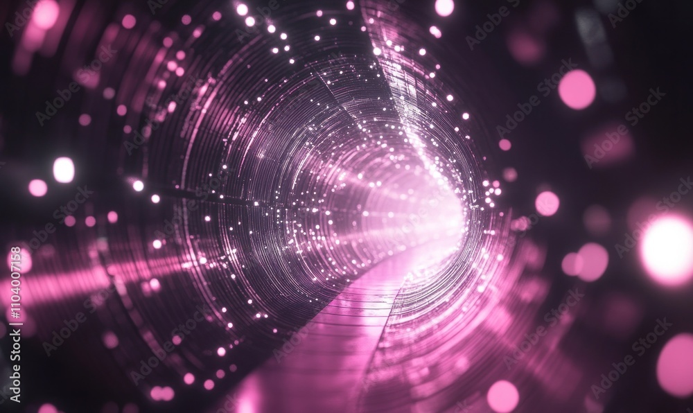 Futuristic Neon Tunnel with Pink Light Particles Futuristic Neon Tunnel with Pink Light Particles