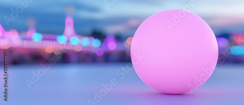  3D rendering of a pink sphere on a blue surface. The sphere is in the center of the image and is the only object in the frame.
