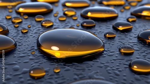 Diverse water droplets on glass forming unique patterns under colored light effects