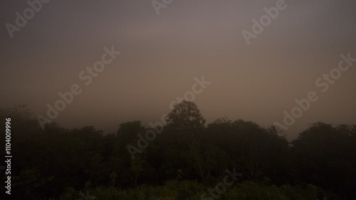 A cloudy of foggy landscape view on top view of mountain at sunrise timing in winter season