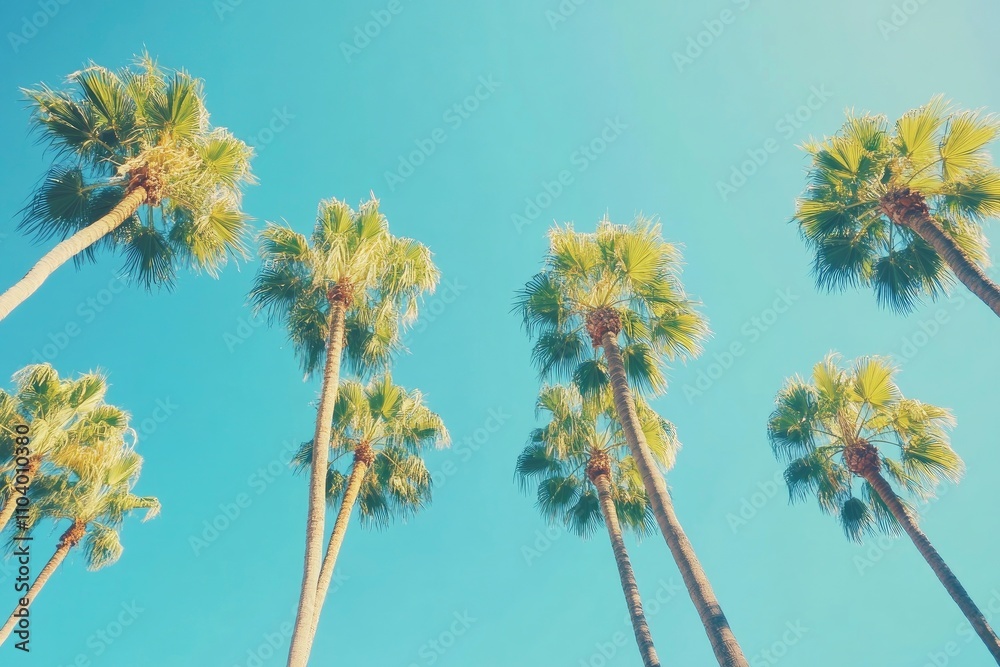 Obraz premium Palm trees with blue sky, beautiful tropical background. 
