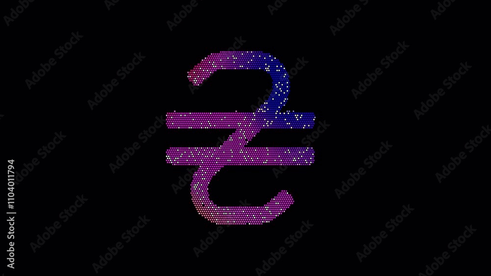 Icon hryvnia is made up of LED square shapes that shimmer and flicker. There are black dead diodes. In-Out looped. Alpha BW at the end Icon hryvnia is made up of LED square shapes that shimmer and flicker. There are black dead diodes. In-Out looped. Alpha BW at the end