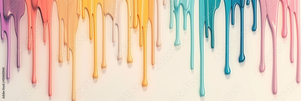 Vibrant dripping paint in multicolor spectrum on white background banner Vibrant dripping paint in multicolor spectrum on white background banner