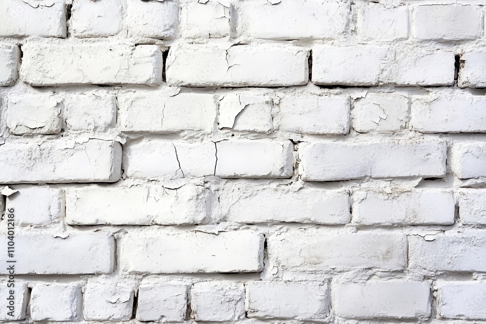 Textured White Brick Wall with Cracks and Weathered Appearance for Background Design Textured White Brick Wall with Cracks and Weathered Appearance for Background Design