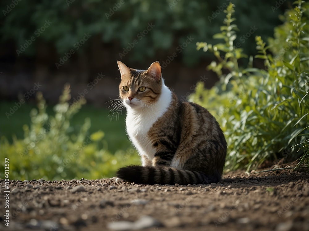 A cat enjoying the peaceful outdoors. A cat enjoying the peaceful outdoors.
