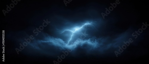  dark and stormy scene with a lightning bolt striking in the center. The lightning bolt is bright blue and is striking down from the top right corner of the image.