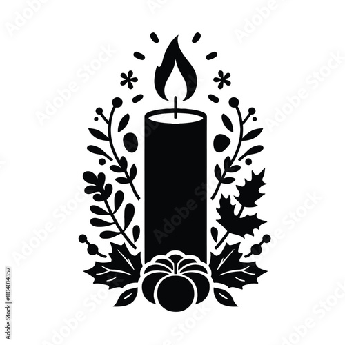 Candle Silhouette with Autumn Decorations