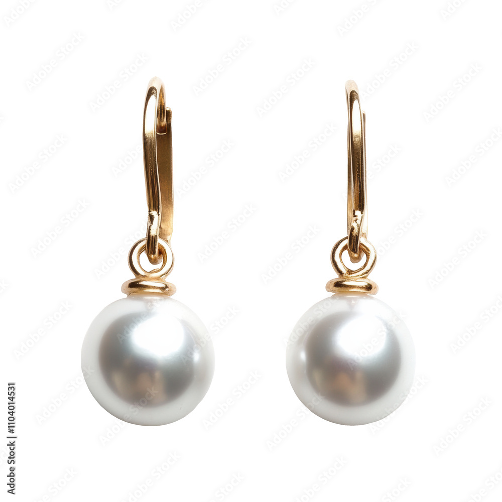 Elegant pearl earrings with golden accents for special occasions on transported background Elegant pearl earrings with golden accents for special occasions on transported background