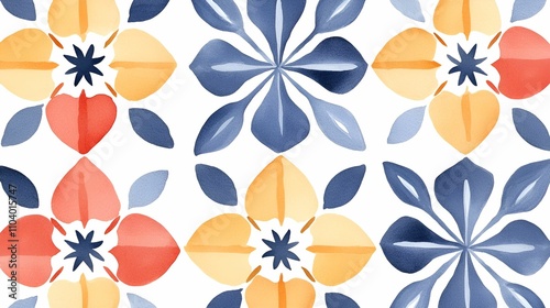Wallpaper Mural A vibrant floral pattern featuring colorful flowers in shades of blue, orange, and red, set against a white background. Torontodigital.ca