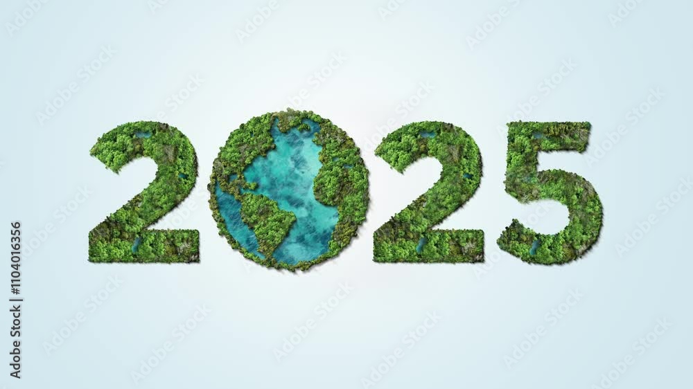 New Year 2025 green recycling and save our planet and earth environment. World water day 2025. Earth day 2025 concept.