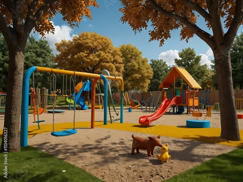 Wallpaper Mural A colorful playground scene with swings, trees, and happy animals. Torontodigital.ca