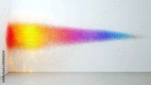 Bright rainbow colors dispersed from a prism onto a smooth white wall