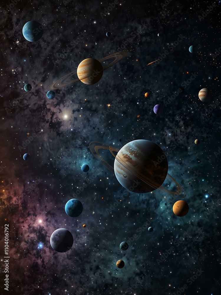 A cosmic background with constellations and planets in 3D. A cosmic background with constellations and planets in 3D.