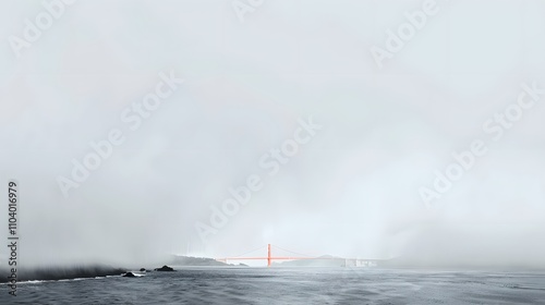 Golden Gate Bridge shrouded in foggy morning mist photo