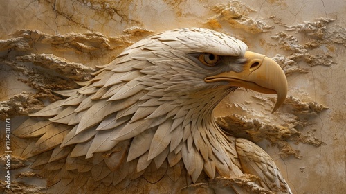 Beautiful eagle 3d relief wallpaper. Mural wallpaper. Wall art. AI generated illustration.  photo