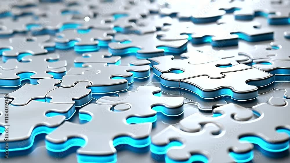 Glowing Puzzle Pieces on White Background Glowing Puzzle Pieces on White Background