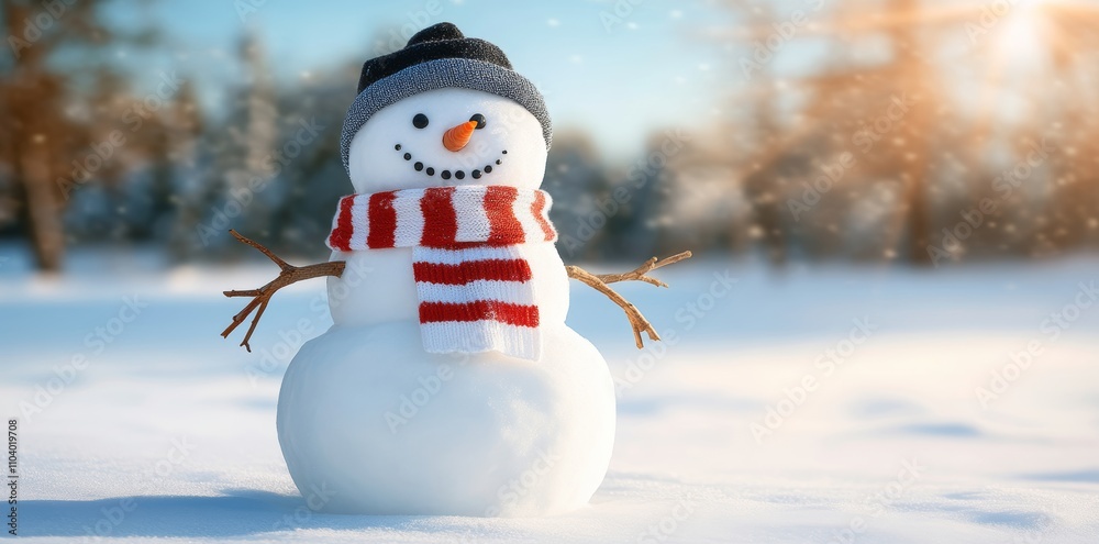 A cheerful snowman stands proudly, adorned with a warm scarf and a cozy hat, surrounded by glistening snowflakes under a bright winter sky. A cheerful snowman stands proudly, adorned with a warm scarf and a cozy hat, surrounded by glistening snowflakes under a bright winter sky.