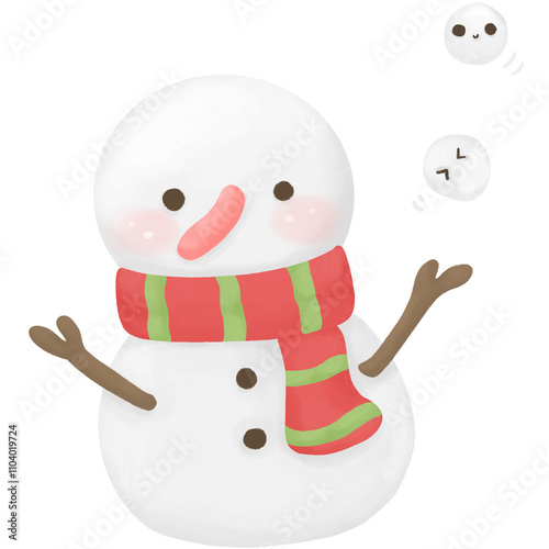 Cute Snowman Illustration - Winter Christmas Holiday Season Decoration