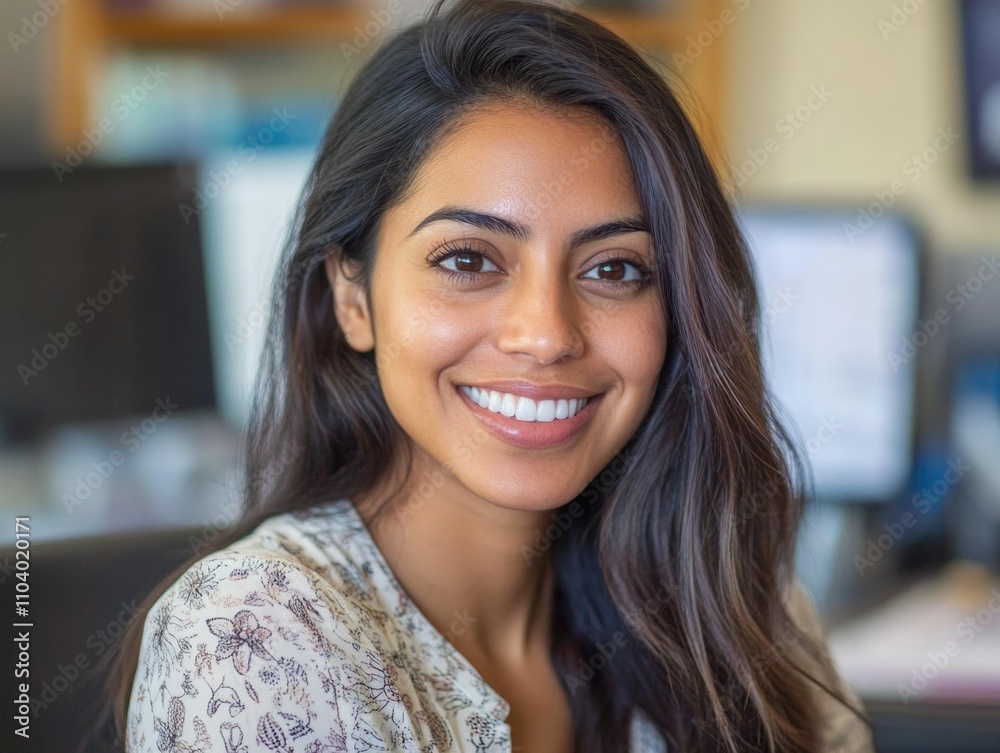 Smiling Woman in Office Environment Smiling Woman in Office Environment