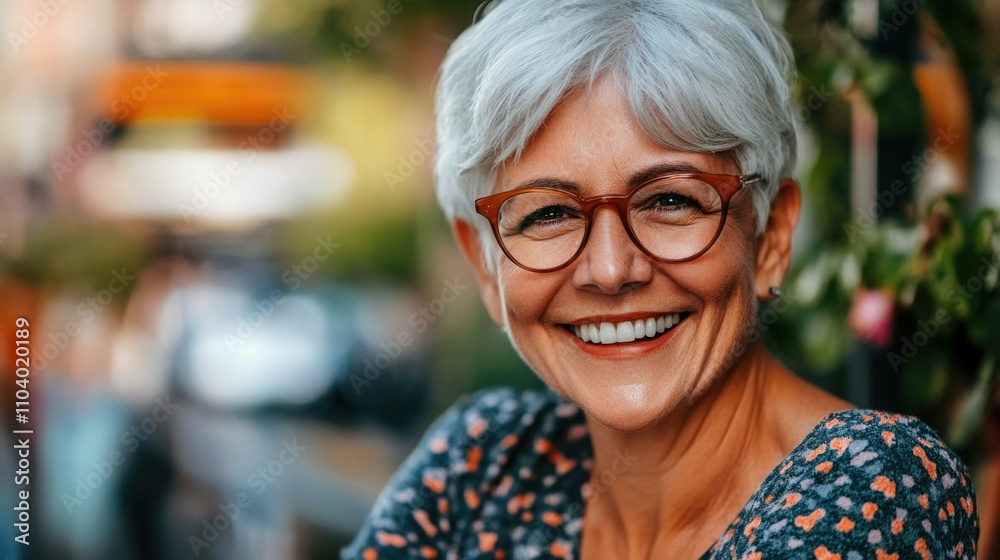 Smiling Middle-Aged Woman with Glasses Smiling Middle-Aged Woman with Glasses