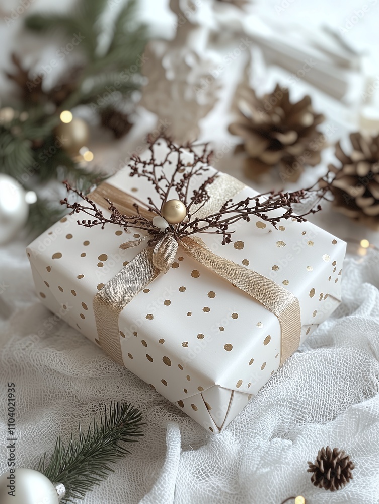 Modern Festive Scene with Speckled Wrapping and Elegant Details Modern Festive Scene with Speckled Wrapping and Elegant Details