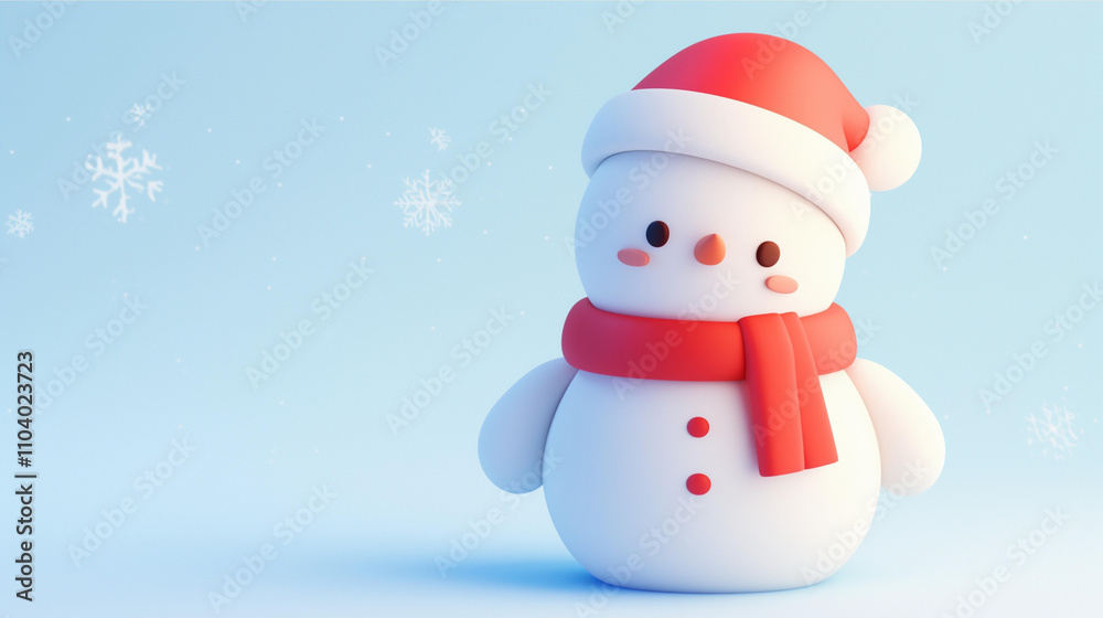 3D snowman with red scarf and simple design on blue background 3D snowman with red scarf and simple design on blue background
