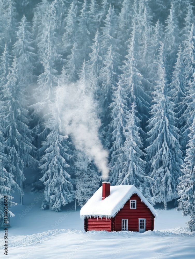 Winter Escape: Cozy Red Cabin in a Snowy Forest Winter Escape: Cozy Red Cabin in a Snowy Forest