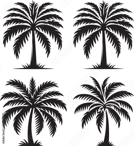 palm tree silhouettes, tropical icons, symmetrical design