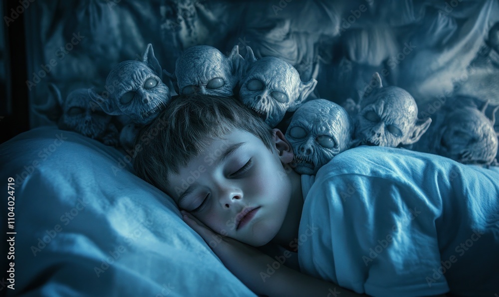Child Sleeping Amid Monstrous Visions at Night Child Sleeping Amid Monstrous Visions at Night