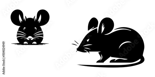 Mouse black silhouette vector illustration, Simplistic beaver silhouette for versatile design - Beaver illustration - minimalist Beaver vector, A set of Rat silhouette black color in different.