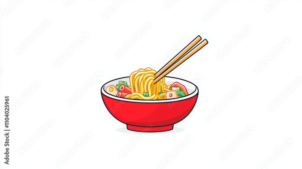Delicious bowl of noodles with vegetables and chopsticks Delicious bowl of noodles with vegetables and chopsticks