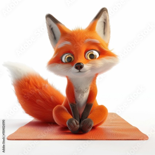 Cute fox practicing yoga on a sports mat with a playful and joyful spirit