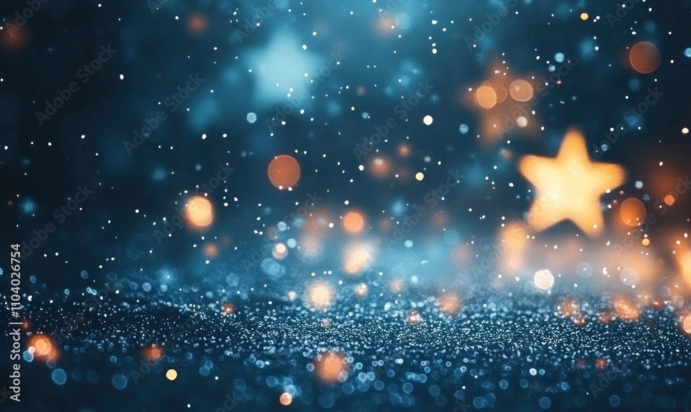 Abstract Glittering Night Stars and Bokeh Lights Background