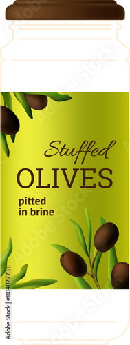 A jar of stuffed olives with a green label