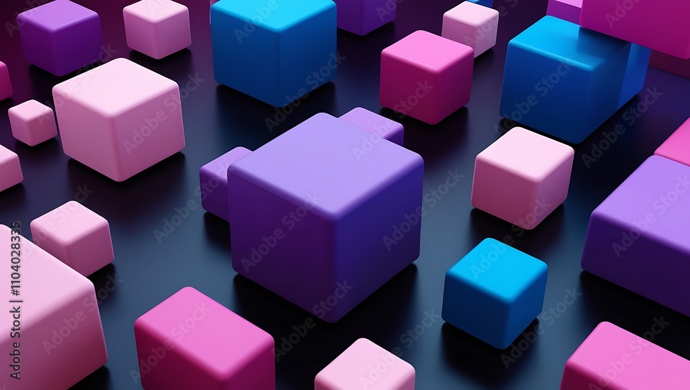 An abstract background with multiple 3D cubes of different sizes and colors