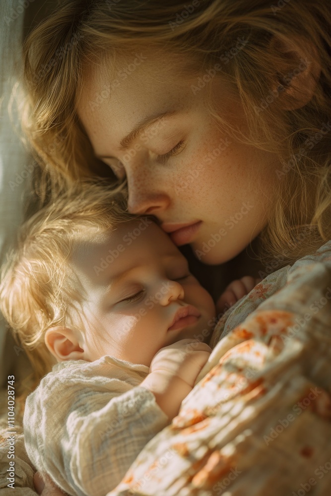 A mother holds her baby close, surrounded by warmth and love A mother holds her baby close, surrounded by warmth and love