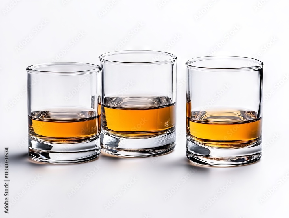 Three glasses of whiskey sitting next to each other on a table Three glasses of whiskey sitting next to each other on a table