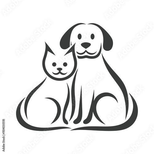 Minimalist Cat and Dog Line Art Illustration for Branding.