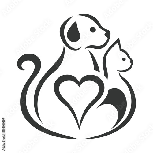 Minimalist Cat and Dog Line Art Illustration for Branding.