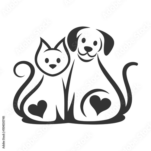 Minimalist Cat and Dog Line Art Illustration for Branding.