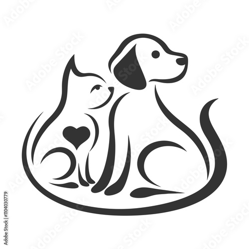 Minimalist Cat and Dog Line Art Illustration for Branding.