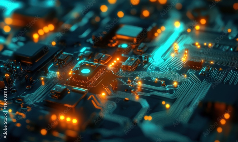 Futuristic Circuit Board with Glowing Lights Futuristic Circuit Board with Glowing Lights