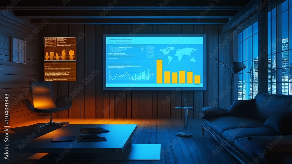 Business plan presentation with a projector and charts, illustrating company vision. Business plan presentation with a projector and charts, illustrating company vision.