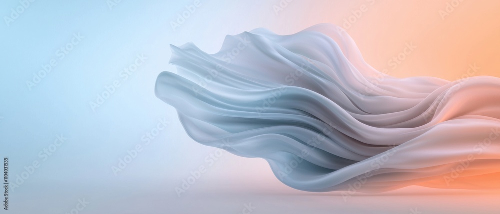 Obraz premium abstract digital art piece that appears to be a wave-like shape. The background is a gradient of light blue and peach colors, with the light blue on the left side and the peach on the right side.