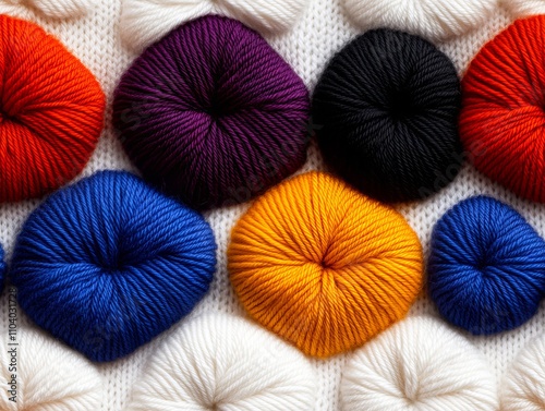 A close up of a bunch of different colored balls of yarn photo