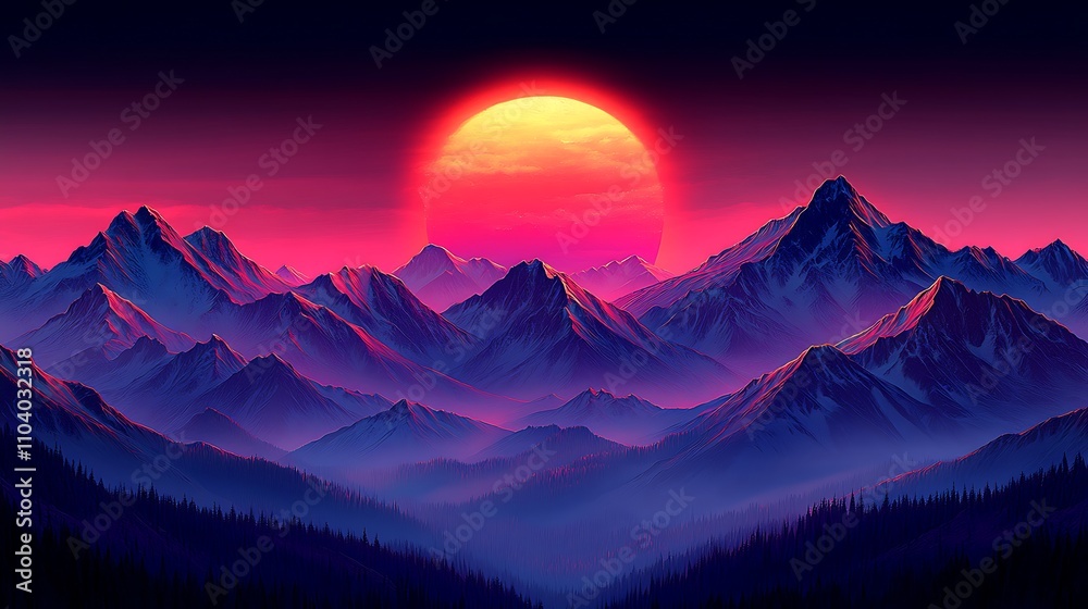 Vibrant sunset over snow-capped mountains. Vibrant sunset over snow-capped mountains.