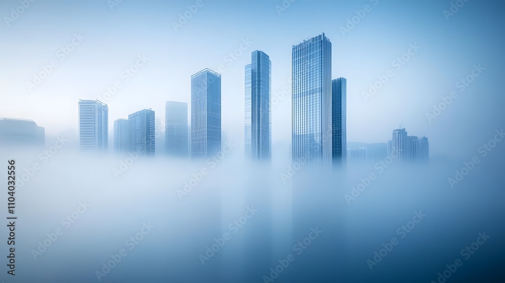 Fototapeta premium Skyscrapers Emerging From a Misty Cityscape