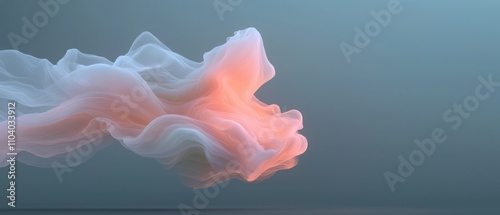 abstract digital art piece with a blue background. In the center of the image, there is a large, wavy shape that appears to be made up of different shades of pink and white.